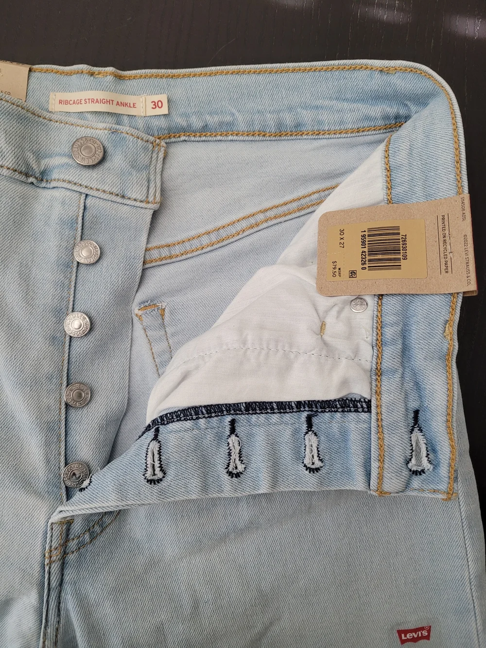 Levi's Ribcage Straight Ankle Jeans - Light Wash, Pale Blue, Buttonfly - Picture 9 of 11